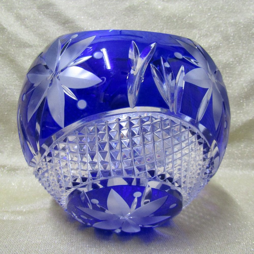 Vintage Lausitzer Cobalt Blue Crystal Bowl Vase